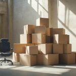 Tas de caisses de déménagement dans une entreprise