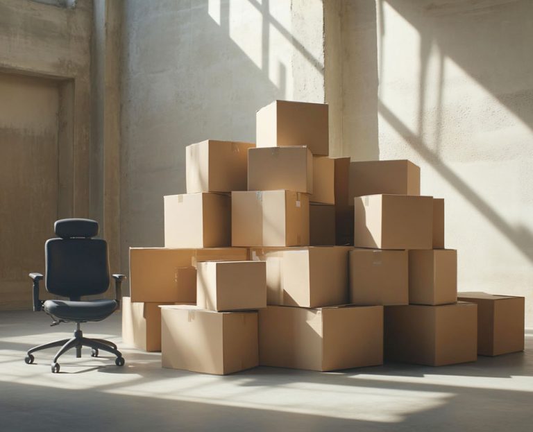 Tas de caisses de déménagement dans une entreprise