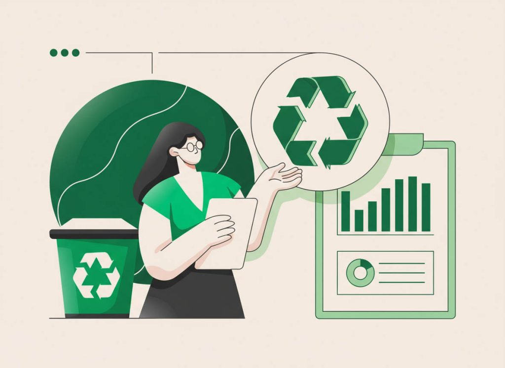 Illustration en vert d'une dame présentant les statistiques et coût d'un déménagement réussi