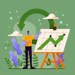 Illustration d'un personnage présentant les données d'un déménagement