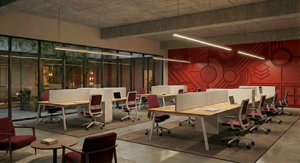 Bureaux et office avec une identité rouge