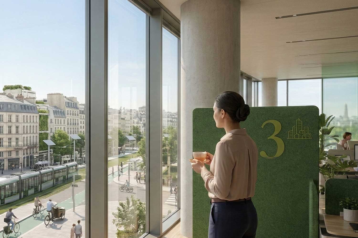 Espace de bureau avec vue sur smart city