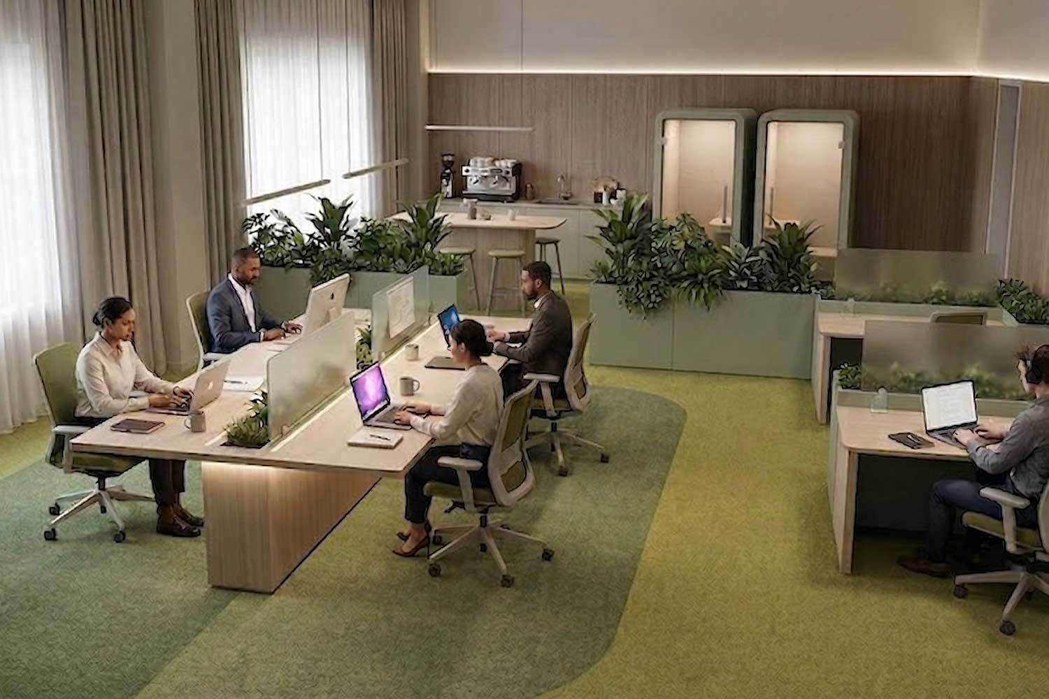 Travail hybrique en bureau collectif open space