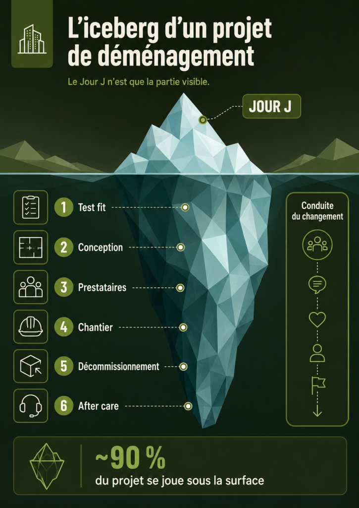 L'iceberg des tâches d'un projet de déménagement